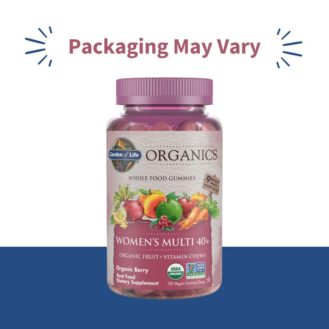 Garden Of Life Organics Women 40 Gummy Vitamins - Berry - Certified Organic Non-Gmo Vegan Kosher Complete Multi - Methyl B12 C & D3 - Gluten Soy & Dairy Free 120 Real Fruit Gummies