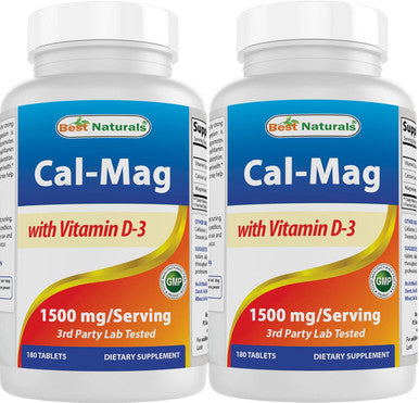 Best Naturals Calcium Magnesium with Vitamin D3 1500mg Serving 180 Tablets (180 Count (Pack of 2))