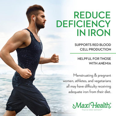 Maxi Health Iron Supplement for Women & Men - Gentle Iron 25 mg for the Stomach - Non Constipating Iron Pills - Kosher - Non GMO - Vegetarian (100 Tablets)
