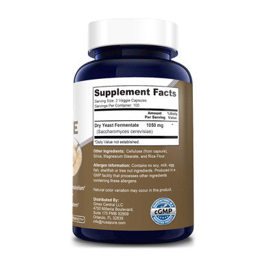 NusaPure Dry Yeast Fermentate 1050mg 200 Veggie Caps (Vegan,Non-GMO & )