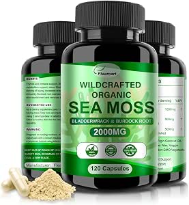 Sea Moss Capsules with Raw Sea Moss, Wildcrafted Bladderwrack, Burdock Root | 120 Counts Irish Seamoss Supplement Pills, Super Food for Immune System Digestive Health