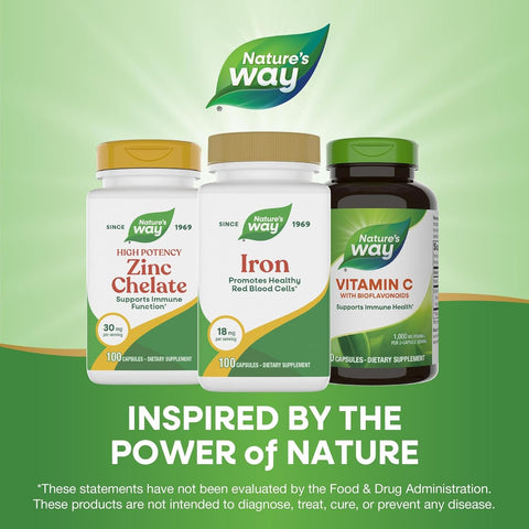 NatureS Way Iron Promotes Healthy Red Blood Cells 18 Mg From Iron Gluconate Per Serving Gluten 100 Capsules (Packaging May Vary)