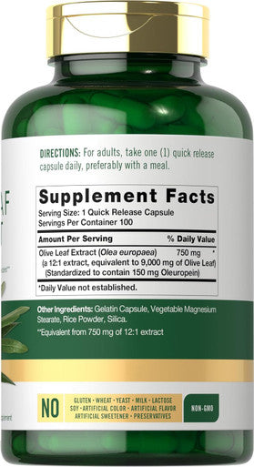 Carlyle Olive Leaf Extract Capsules | 9000mg | 100 Count | Non-GMO Gluten | High Potency Supplement