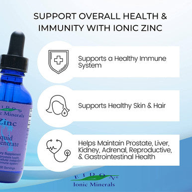 Eidon Ionic Minerals Liquid Zinc Concentrate Ionic Zinc Drops Boost Immune System Mood Relieves Stress AllNatural Vegan Gluten No Preservatives or Additive 2 Ounce Bottle