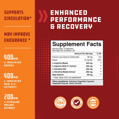 Natures Craft Nitric Oxide Support Pills Natural Workout Supplement and Exercise Enhancer Boost Energy Strength Recovery Muscle Builder Pure L Arginine and L Citrulline Amino Acid Capsules by natures craft