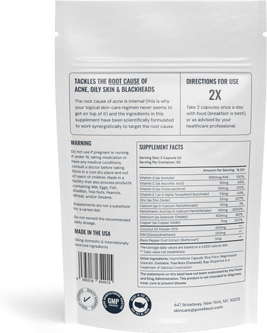 Porefavor Acne Supplements Includes Dim, Zinc + 10 Actives Targeting The 4 Stages Of Acne Development Clear Skin Vitamins For Spots, Blemishes & Oil Control, For Women, Men, & Teens (1 Month Supply)