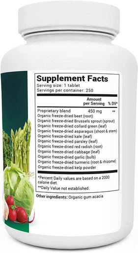 Dr. Berg's Organic Cruciferous Support - New Version of Whole Food Vegetable Supplement with 11 Phytonutrient Complex Superfoods - Helps Boost Energy, Immune System and Liver Detox - 250 Tablets