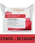 L'Oreal Paris Revitalift Makeup Removing Facial Cleansing Towelettes With Vitamin E 30 Ct. (Pack Of 2)