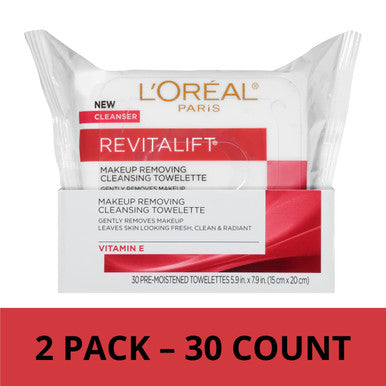 L'Oreal Paris Revitalift Makeup Removing Facial Cleansing Towelettes With Vitamin E 30 Ct. (Pack Of 2)