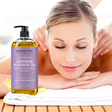 Majestic Pure Lavender Massage Oil and Sore Muscle Massage Oil Bundle - Relaxation Package - 8 fl oz Each