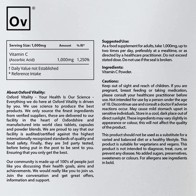 OV Oxford Vitality | Vitamin C Powder | Immune System Health Antioxidant Energy (365g)