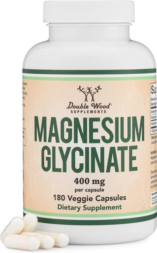 Magnesium Glycinate 400Mg, 180 Capsules (Vegan Safe, Third Party Tested, Gluten Free, Non-Gmo) High Absorption Magnesium By Double Wood Supplements