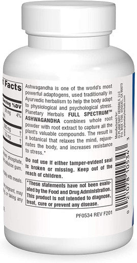 Planetary Herbals Ashwagandha, Full Spectrum 570 mg Rejuvenating Tonifier - 60 Tablets