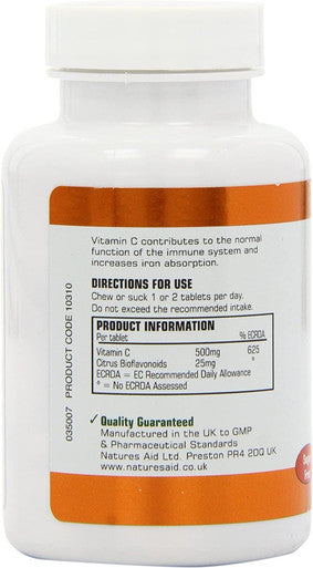 Natures Aid 500mg Vitamin C Sugar Free Chewable with Rosehips and Citrus Bioflavonoids Tablets - 100 Tablets (Pack of 4)