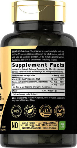 Zma Supplement For Men & Women 2400Mg | 90 Count | Non-Gmo, Gluten Free Formula | By Carlyle