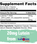 Yuve Lutein Zeaxanthin Supplement, Lutein 20Mg, Vitamin Eye Health, For Dry Eyes, Fatigue, Lutemax2020, Eye Supplements - 30 Vegan Caps