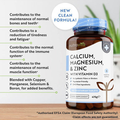 High Strength Calcium Magnesium Zinc And Vitamin D Supplement - 365 Tablets - Calcium (800Mg) Tablets With Vitamin D3 Copper Manganese Boron Selenium Complex For Bone, Skin, Muscle & Teeth - Nutravita