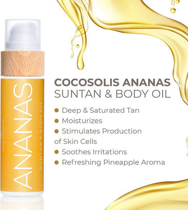 COCOSOLIS ANANAS tanning accelerator - organic tanning oil with vitamin E & pineapple scent for a quick, intensive tan - tanning enhancer for a rich chocolate tan - nourishing body lotion (110 ml)