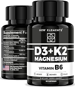 Vitamin D3 K2 with Magnesium Glycinate and Vitamin B6 Magnesium 1500mg D3 10000 IU K2 (MK7) 200mcg Vitamin B6 10mg Maximum Absorption Immunity Heart and Nerve Support Vegan NonGMO