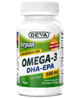 Deva Vegan Omega-3 DHA EPA Supplement - Once-Per-Day Softgel 500 MG - Carrageenan - Gelatin - Non-Fish - Algae Oil Omega-3 Fatty Acids - 60 Softgels
