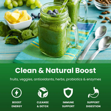 Nutrachamps Super Greens Powder Premium Superfood | 20+ Organic Green Veggie Whole Foods | Wheat Grass Spirulina Chlorella & More | Antioxidant Digestive Enzyme & Probiotic Blends