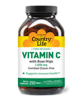 Country Life Time Release Vitamin C With Rose Hips Supports Immune Health 1 000Mg 250 Tablets Certified Gluten Free Certified Vegan