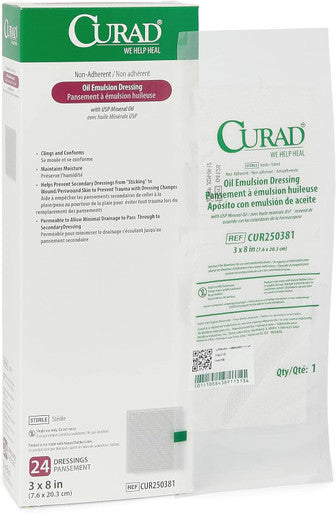 Curad Oil Emulsion Dressing 3" x 8" Non-Adherent Gauze 24 Count (Pack of 6)