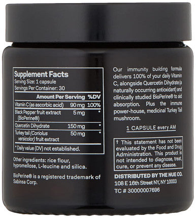 The Nue Co. Immunity Daily Vitamin C Immunity Support Supplement High Strength Vegan GlutenFree NonGMO 30 Capsules