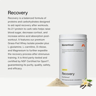 Momentous Recovery Grass-Fed Whey Protein Powder - 20G Post-Workout Whey Isolate Protein - Nsf Certified, Gluten-Free, 15 Servings, Vanilla (Package May Vary)