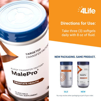 4Life Transfer Factor MalePro - Targeted Healthy Prostate Support with Saw Palmetto Lycopene Selenium and Kudzu - Supplement Supports Immune System and Urinary Tract Health - 90 Softgels