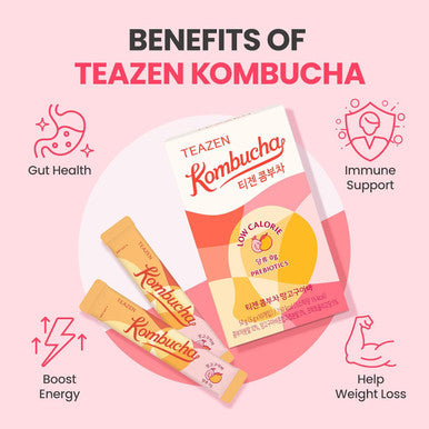 Teazen 4 Flavors 40 Sticks Variety Pack Kombucha Peach Pineapple Mango Guava Shine Muscat Flavor (40 Sticks)