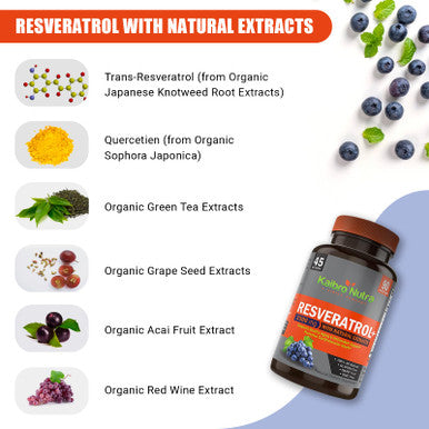 Kaibro Nutra Resveratrol 1500mg per Serving of Organic Trans Resveratrol and Potent Antioxidants Pure Extra Strength Complex Anti Aging Radiant Skin and Immunity Support 45 Day Supply