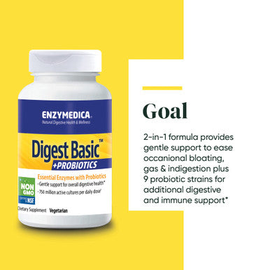 Enzymedica, Digest Basic + Probiotics, Gentle Enzymes For Digestive Health, Breaks Down Carbs, Fats And Proteins With Protease, A