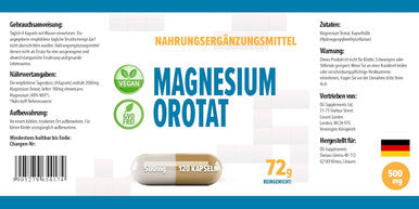 Magnesium Orotate 2000Mg Per Serving 120 Vegan Capsules, Certificate Of Analysis By Agrolab Germany, High Strength Supplement, No Fillers Or Bulkers, Gluten And Gmo