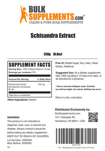 BulkSupplements Schisandra Extract Powder - Schisandra Supplement, from Schisandra Berries - 1000mg of Schisandra Berry Extract , (250 Grams - 8.8 oz)