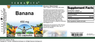 Terravita Banana - 450 Mg (100 Capsules, Zin: 519107)