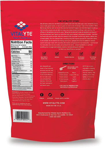 Vitalyte Natural Electrolyte Powder Drink Mix, Gluten Free, 40 2 Cup Servings Per Container (Fruit Punch)