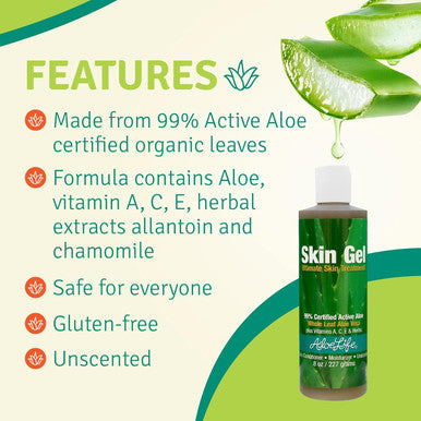 Aloe Life Skin Gel & Herbs Ultimate Skin Treatment, 99% Certified Organic Whole Leaf Aloe Vera, Vitamins C, A, & E, Head-to-Toe Skin Care Support for the Whole Family, Fragrance-Free (8 oz)