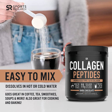 Sports Research Collagen Powder Supplement Vital for Healthy Joints Bones Nails Hydrolyzed Protein Peptides Great Keto Friendly Nutrition for Men Women Chocolate 22.72 Oz