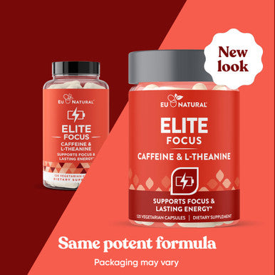 Eu Natural Elite Caffeine Pills with L-Theanine Jitter- Focused Energy Supplements Clean & Natural Nootropic Stack for Smart Cognitive Performance 120 Soft Capsules