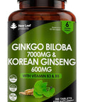 Ginkgo Biloba And Korean Ginseng Tablets 7000Mg Ginkgo Biloba Herbal Supplements & 600Mg Panax Ginseng High Strength Ginseng Extract Enriched With Vitamin B3 and B5 360 Vegan Tablets