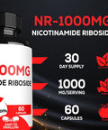 1000Mg Nad Supplement With Nicotinamide Riboside Nr - Cellular Support, Aging Health, Overall Wellness - 60 Count Supply For 30 Days