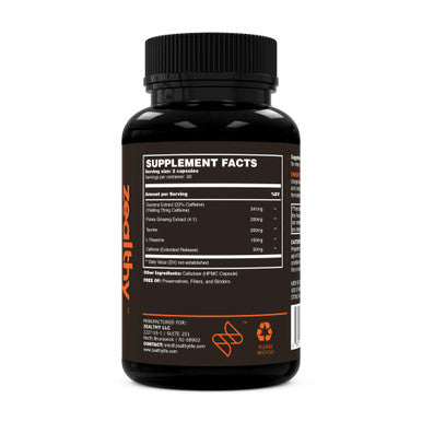 Zealthy Energy - Caffeine Supplement Pills for Boost Focus, Sustain Energy & Remove Brain Fog. Best Energy Booster Pill Supplements with Nootropic, Panax & Guarana Extract for Men & Women (60 Ct)