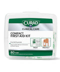 Curad Compact First Aid Kit with Over-The-Counter MedicineAll PurposeFlex-Fabric and Butterfly BandagesAntibiotic OintmentCleansing TowelettesAlcohol Prep PadsAcetaminophenCarry Case 80 Count