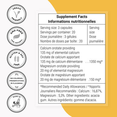 Supersmart Calcium Orotate Combined with Magnesium Orotate Strengthen Bones Help with Cramps Spasms Stress Relief Sleep Aid NonGMO Gluten Free 60 Vegetarian Capsules
