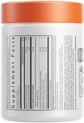 Codeage Teen Vitamin C+ Supplement - Liposomal 250mg Vitamin C for Teenagers - Quercetin Zinc Elderberry & Rosehip Extracts Citrus Bioflavonoids - Ages 12-18 - Gluten-Free Non-GMO - 60 Capsules