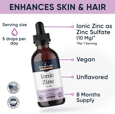 Per Se Labs Ionic Zinc Liquid - 10 Mg High Absorption 240 Servings Liquid Zinc Drops For Adults - Immune Support Skin Care Zinc Supplements - Vegan Zinc Sulfate Antioxidant Dietary Supplement - 2 Oz