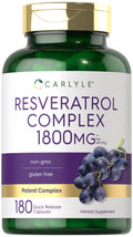 Carlyle Resveratrol Supplement 1800Mg | 180 Capsules | Non-Gmo & Gluten Free | Potent Complex