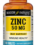 Mason Natural Zinc 50 Mg - Improved Immune System Function, Supports Antioxidant Health, Aids Absorption Of B Vitamins, 100 Tablets