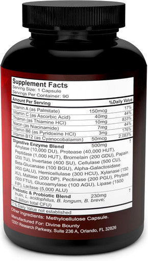 Divine Bounty Digestive Enzymes With Probiotics & Prebiotics With Lipase, Amylase, Bromelain - Support A Healthy Digestive Tract For Men And Women ÃƒÂ¢Ã¢â€šÂ¬Ã¢â‚¬Å“ 90 Vegetarian Capsules
